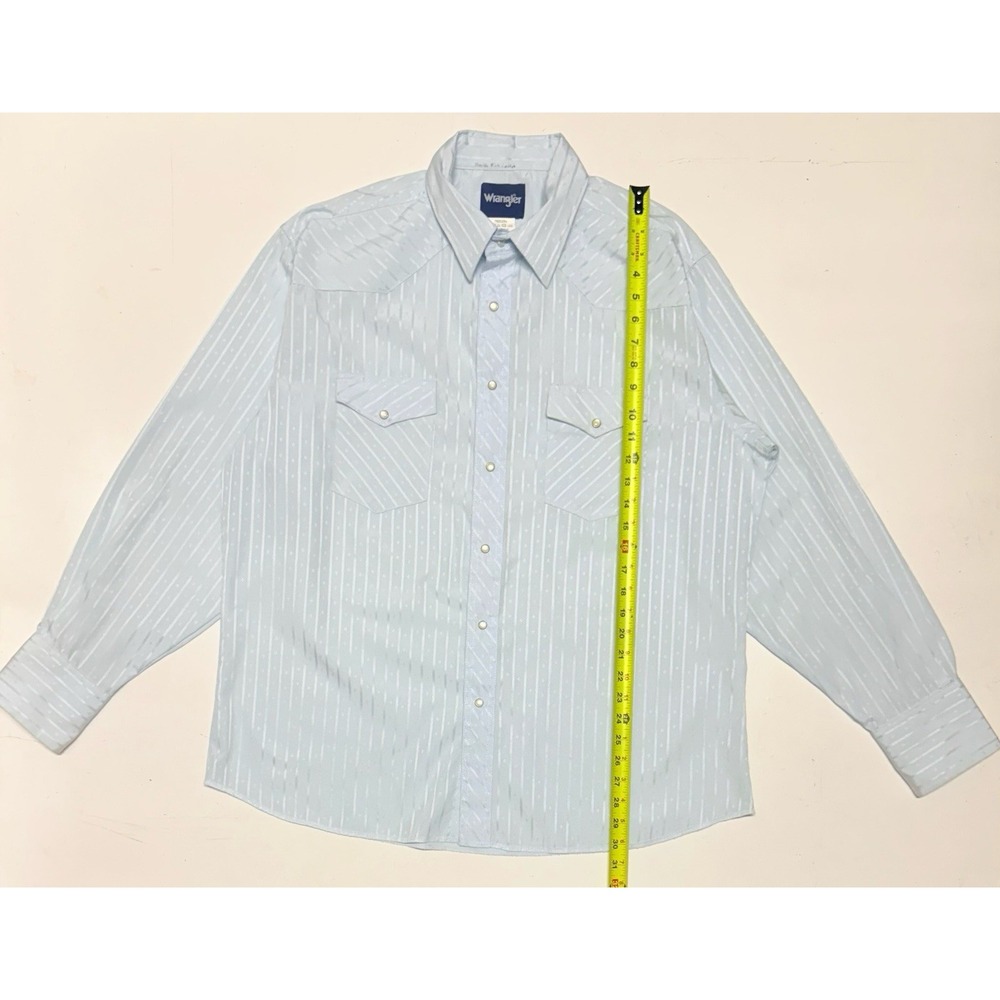 Wrangler Long Sleeve Pearl Snap Shirt Men's‎ XL Striped Diamond Light Blue